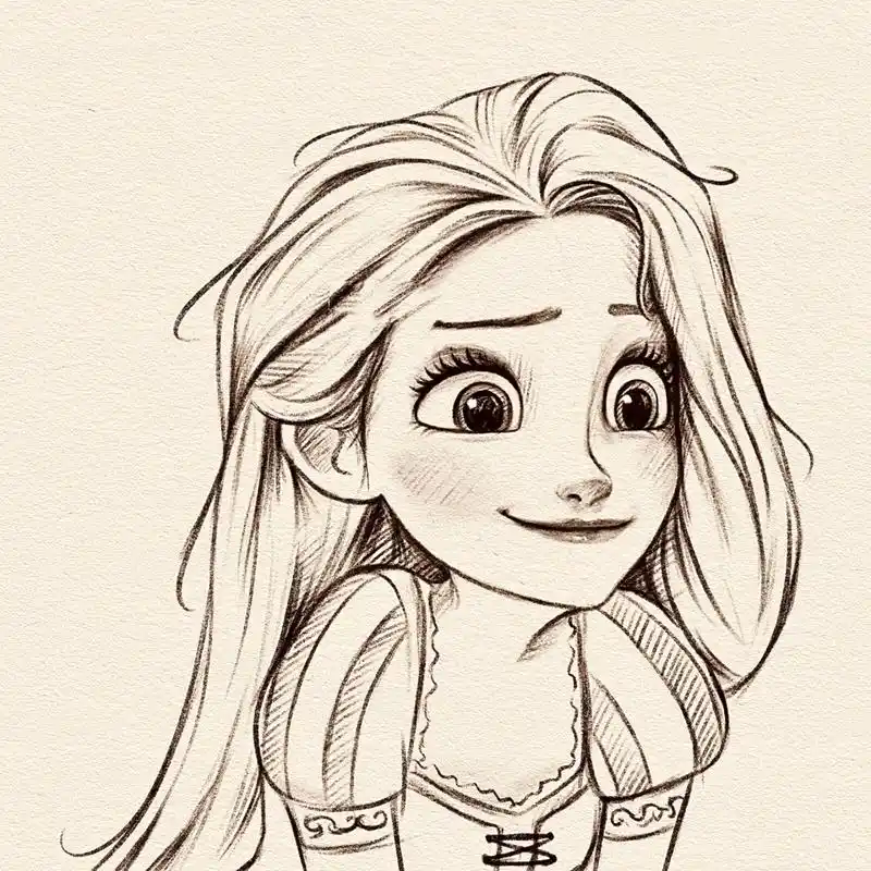 手绘少女线稿|迪士尼公主(附步骤) 过程图来啦～手绘头像铅笔线稿