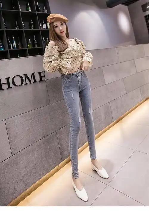 高品质秋季修身牛仔裤女2021新款网红牛仔裤女高腰2021春款新款韩版