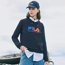 fila斐乐女装时尚大logo纯棉连帽卫衣女百搭简约舒适女式针织连帽上衣