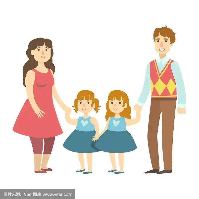父母和两个双胞胎小女儿