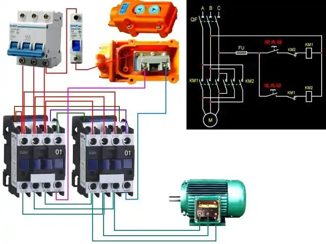 用380v的交流接触器点动控制提升机如何接线?