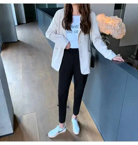 哈伦裤女萝卜裤春夏宽松直筒西装裤黑色休闲九分裤子显瘦小脚女裤 夏