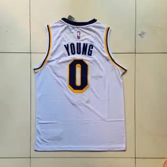 乾灿湖人队0号尼克杨球衣白黄黑色刺绣工艺球服篮球比赛服潮流学生用0