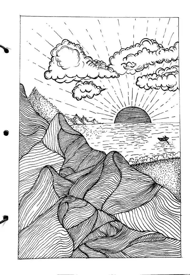 针管笔手绘.#手绘 #黑白画 #风景速写 #针管笔手绘#黑白 - 抖音