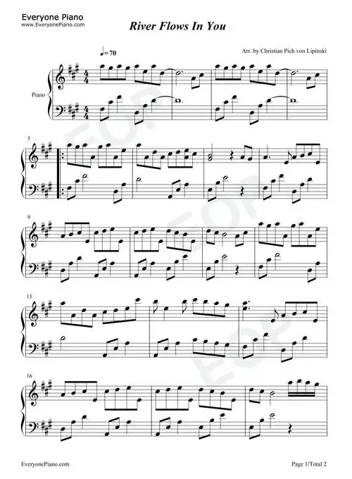 你的心河钢琴谱-李闰珉 yiruma1