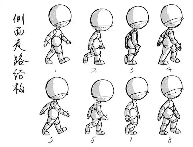 q版人物动态人体线稿动态姿势侧面走路