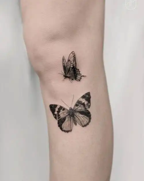 微雕蝴蝶纹身图片_脚部腿部欧美写实蝴蝶纹身图案