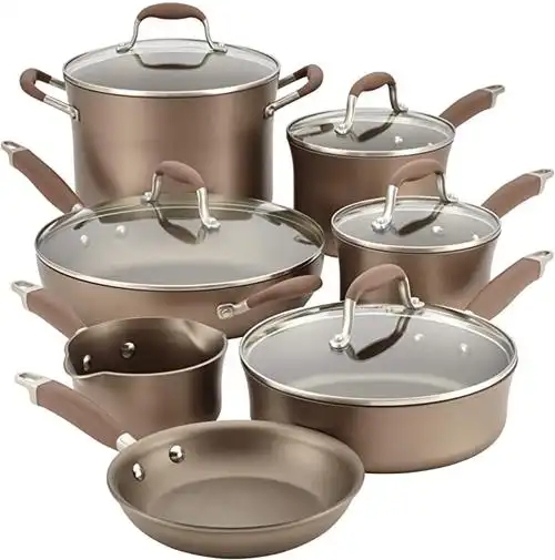 anolon advanced umber 硬质阳极氧化不粘锅锅锅和平底锅套装,12 件