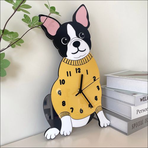 卡通法斗狗狗动物创意装饰钟表宠物店幼儿园儿童房二次元个性挂钟