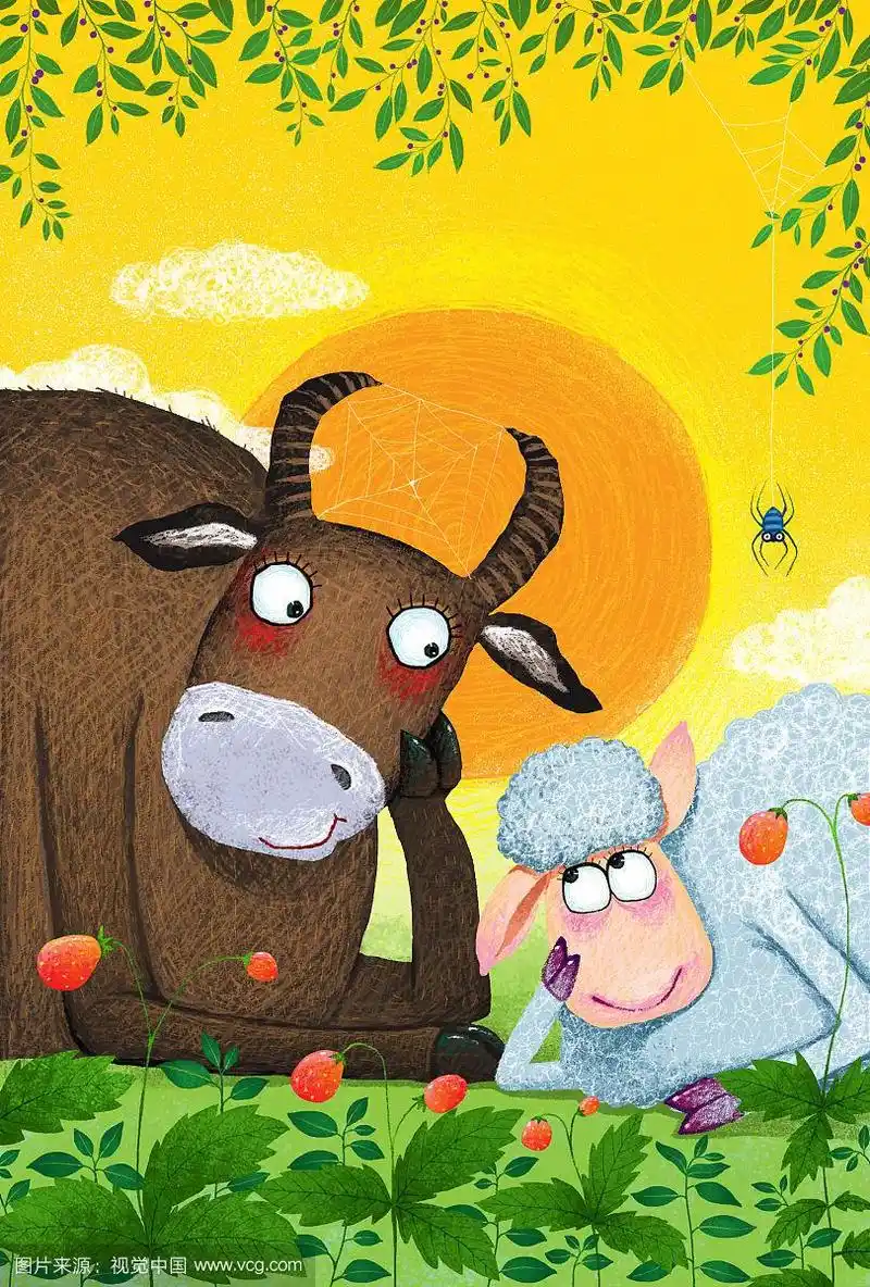 动物儿童插画系列-牛和羊