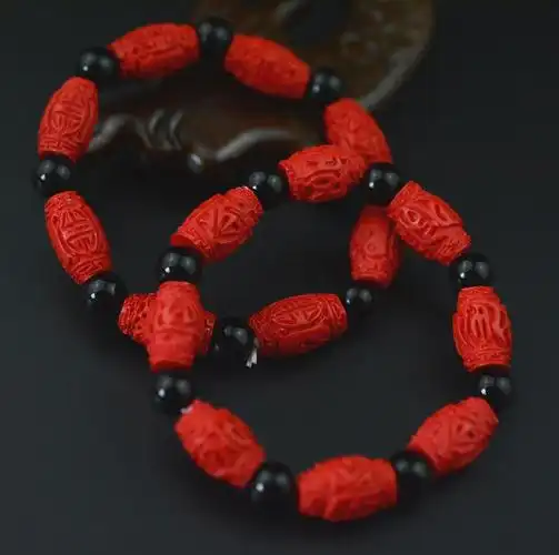 仿台湾天然朱砂手链 漆雕珠砂手链 朱砂手链批发