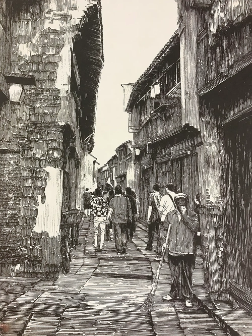 钢笔画江南水乡