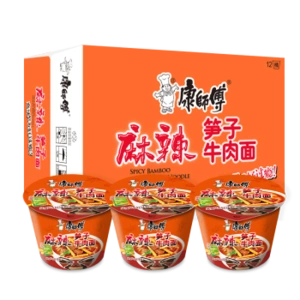 康师傅方便面经典桶面麻辣笋子牛肉面*12桶整箱 休闲方便零食泡面