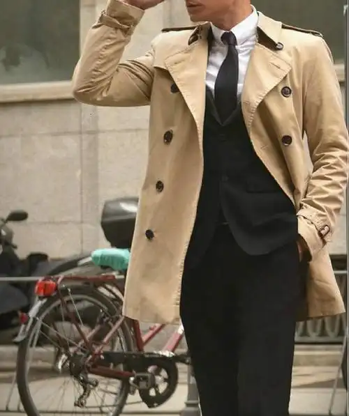 男明星同款风衣卡其色2022春秋冬新款英伦风高端中长双排扣外套