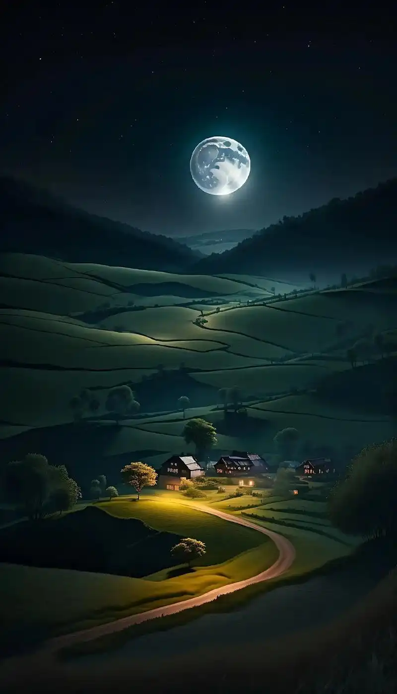 乡村的夜晚,月亮93高高的悬挂在天空.#唯美意境 #总有一片 - 抖音