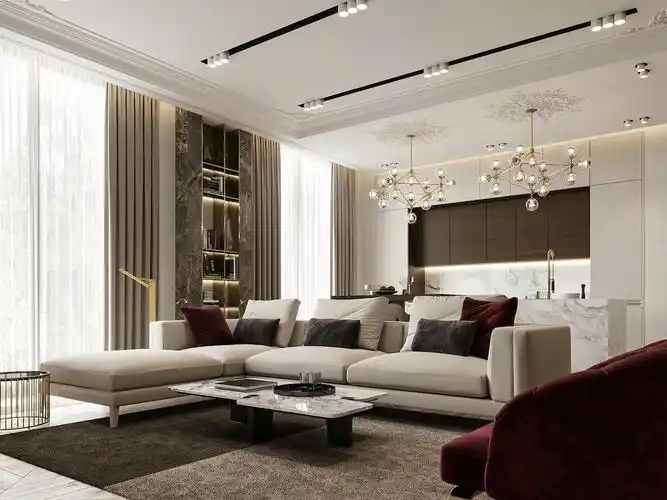 且,采光好,客户喜欢开放式厨房全屋户型图大平层户型现代风格130﹐