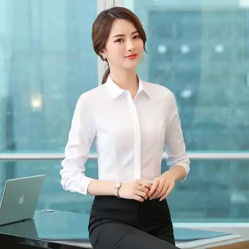 秋装韩版时尚气质职业装衬衫女长袖工作服暗门禁白色衬衣女工装