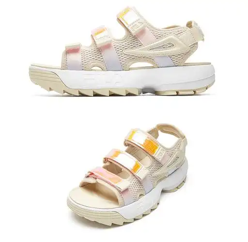 fila fusion斐乐潮牌 凉鞋女2021夏季新款魔术贴女鞋轻便沙滩 集团白