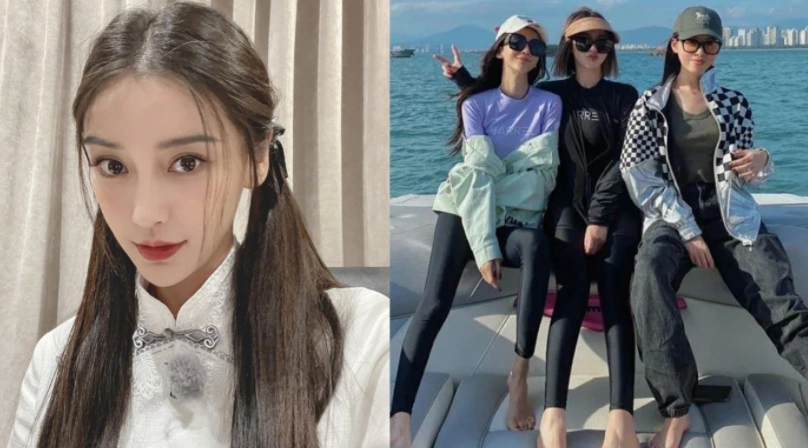 angelababy与闺密出海游玩秀出迷人马甲线