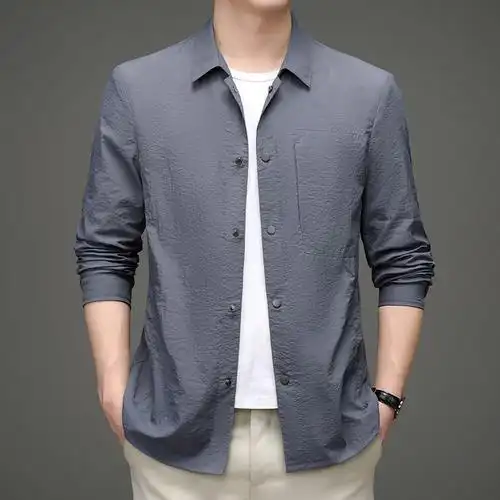 upf50服男夏季翻领冰丝皮肤衣透气薄款商务夹克外套