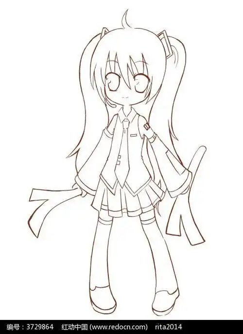 动漫图片女生长发可爱答帮简笔画女生黑白色卡通人物图片简笔画女孩