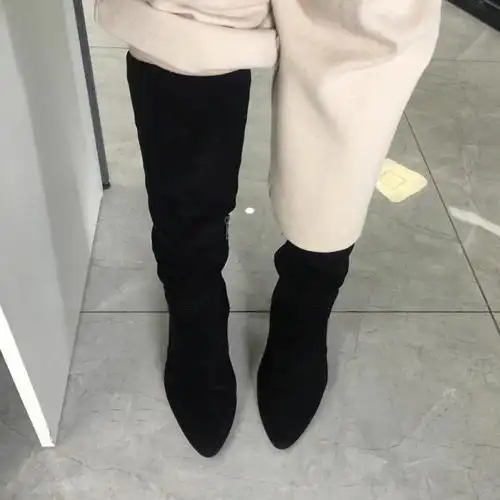 过膝靴弹力靴搭配阔腿裤太香了巨显瘦