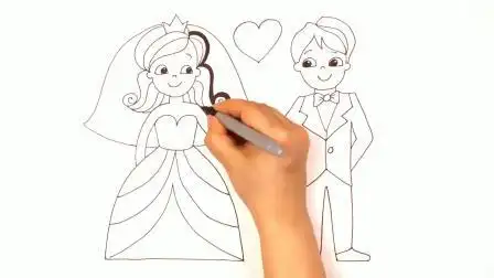 劳动节公主王子情侣简笔画涂色,少儿趣味简笔画着色启蒙(中)