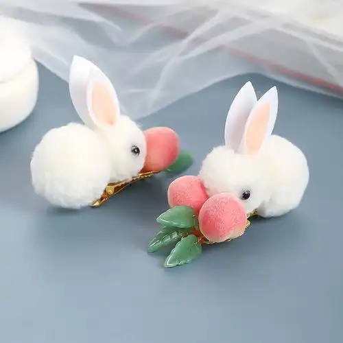 suntek毛绒发夹古风发饰小物件可爱兔子侧边对夹儿童发卡女童边夹头