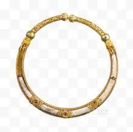 明雕二龙戏珠花卉纹金项圈