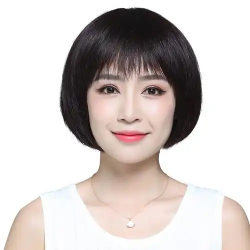 假发女短发真发全真人发波波头减龄造型妈妈自然圆脸全头套真发套