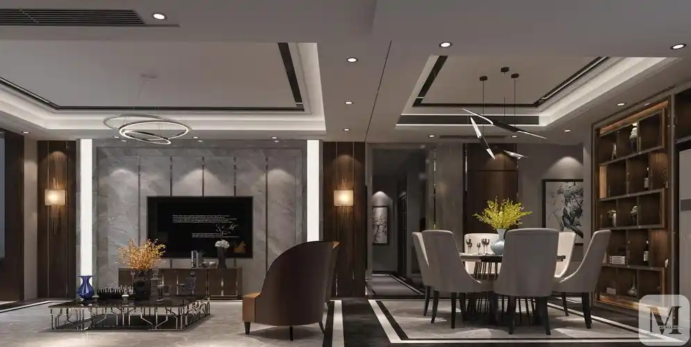 一个休闲的氛围,电视墙处理相当简洁而富品味,港式风格设计简洁自然