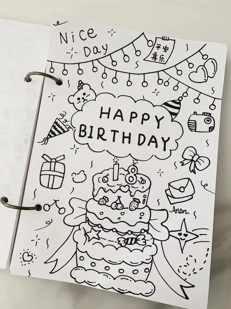 生日主题ins风简笔画 #画画 #手绘 # - 抖音