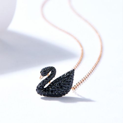 纯银黑天鹅项链女 镶洛世奇锆锁骨链 小天鹅吊坠情人节礼物