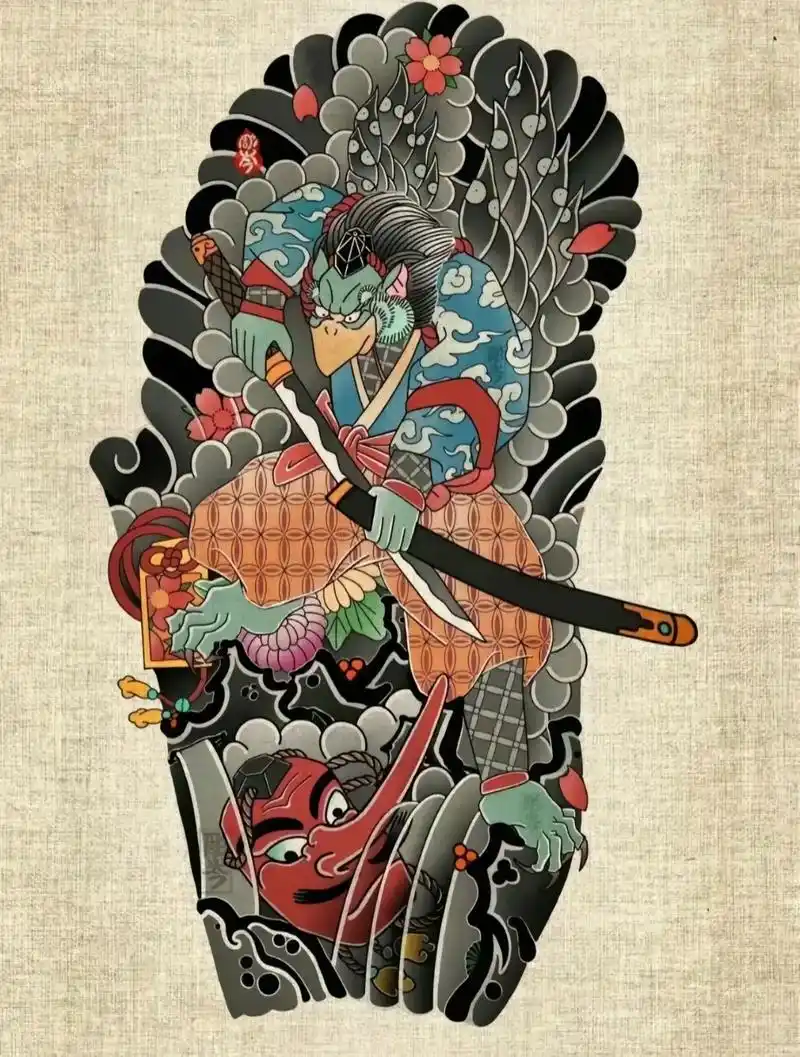 潮州|纹身-鸦天狗.#日式老传统 #老传统 #花臂 #纹身手 - 抖音