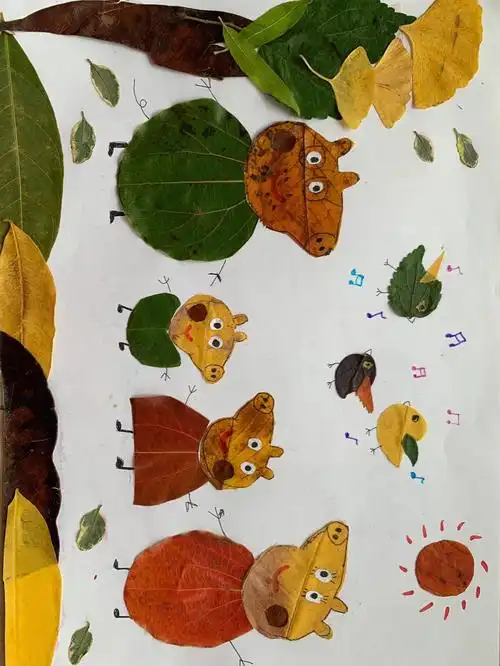 秋天的树叶贴画作业