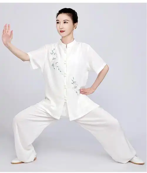小和山太极服装女新款洋气亚麻棉麻太极拳练功服短袖太极服女夏季