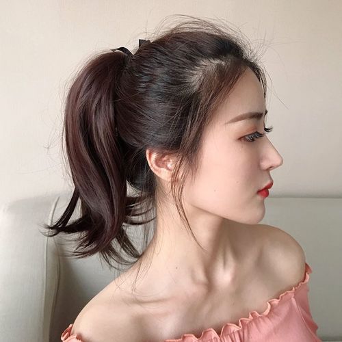 马尾高马尾马尾辫短直发自然假发逼真网红绑带卷发马尾