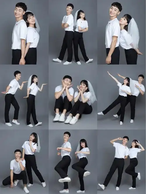 情侣九宫格头纱文艺极简轻写真拍照动作姿势