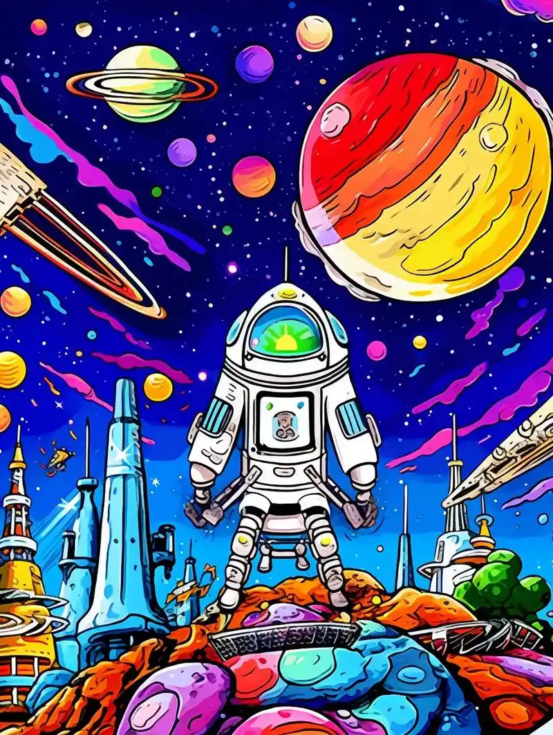 皓月当空,星光闪耀,手绘我的太空梦.#画画 #科 - 抖音