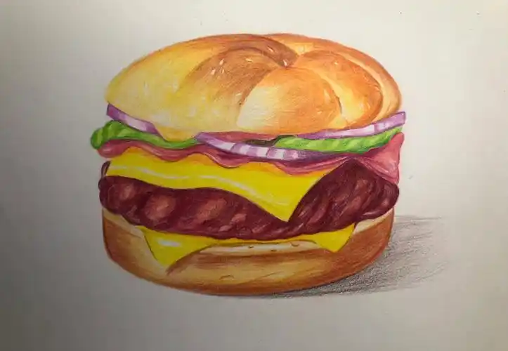 彩铅汉堡包92,汉堡包作画步骤,上课过程线上课上课过程#彩铅  #汉堡