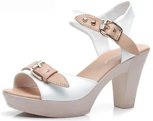 舒适防水台粗跟女凉鞋 日常百搭气质单鞋jrs8271 35 白色