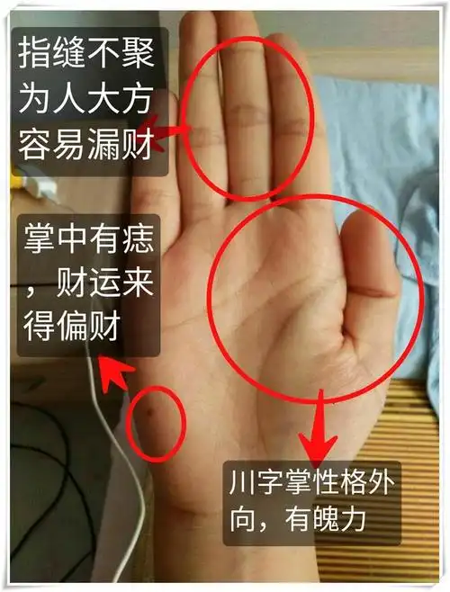 手相长痣聚财手一马平川富贵手相