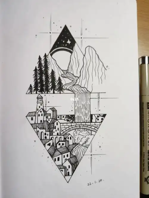 临摹自@gggali_h樱花94勾线笔#临摹打卡  #黑白装饰画  #黑白简笔画