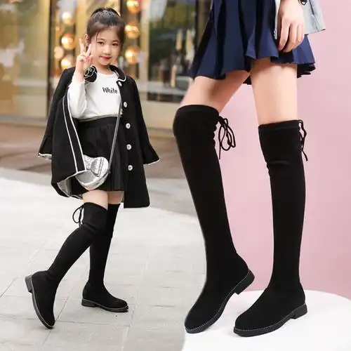 女童靴子过膝靴2020秋冬真皮加绒儿童长筒靴中大童洋气公主弹力靴