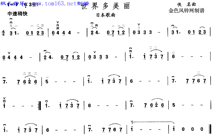世界多美丽(日)二胡曲谱/简谱