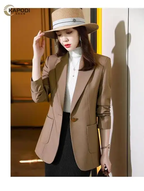 kapodi轻奢品牌小西装女中青年春秋季新款感棕色外套女时尚休闲小个子