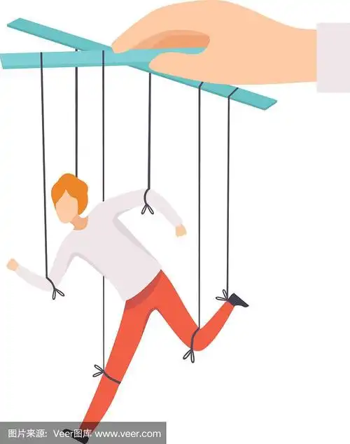 男性牵线木偶在绳子控制的手
