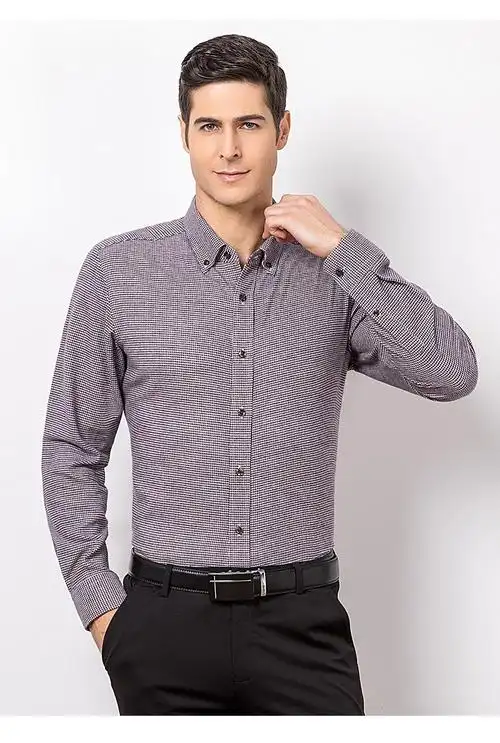 恒源祥含羊毛衬衫男长袖中年爸爸衬衣男士商务休闲格子打底hhhc4101蓝