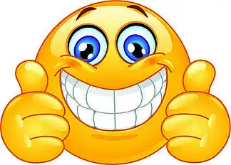 露出大拇指的露齿微笑的表情