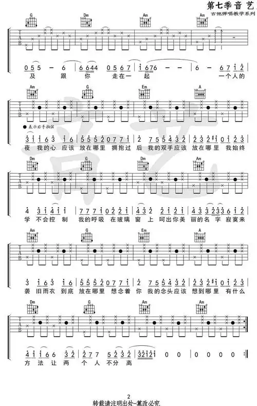 突然想起你吉他谱王北车c调简单版高清图片谱